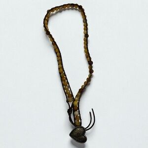 Brown Beaded Necklace with Heart Pendant